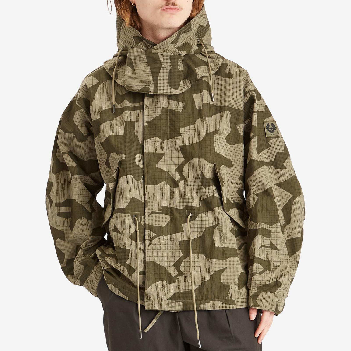 Belstaff Men's Terrain Camo Canopy Parka Jacket in Surplus Green/Washed Black