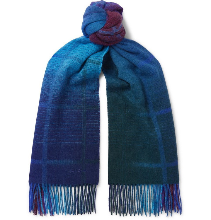 Photo: Paul Smith - Andromeda Fringed Dégradé Wool Scarf - Navy