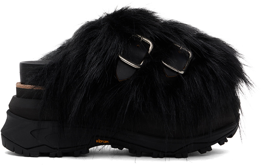 sacai Black Faux-Fur Sandals