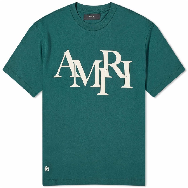 Photo: AMIRI Men's Staggered Logo T-Shirt in Green