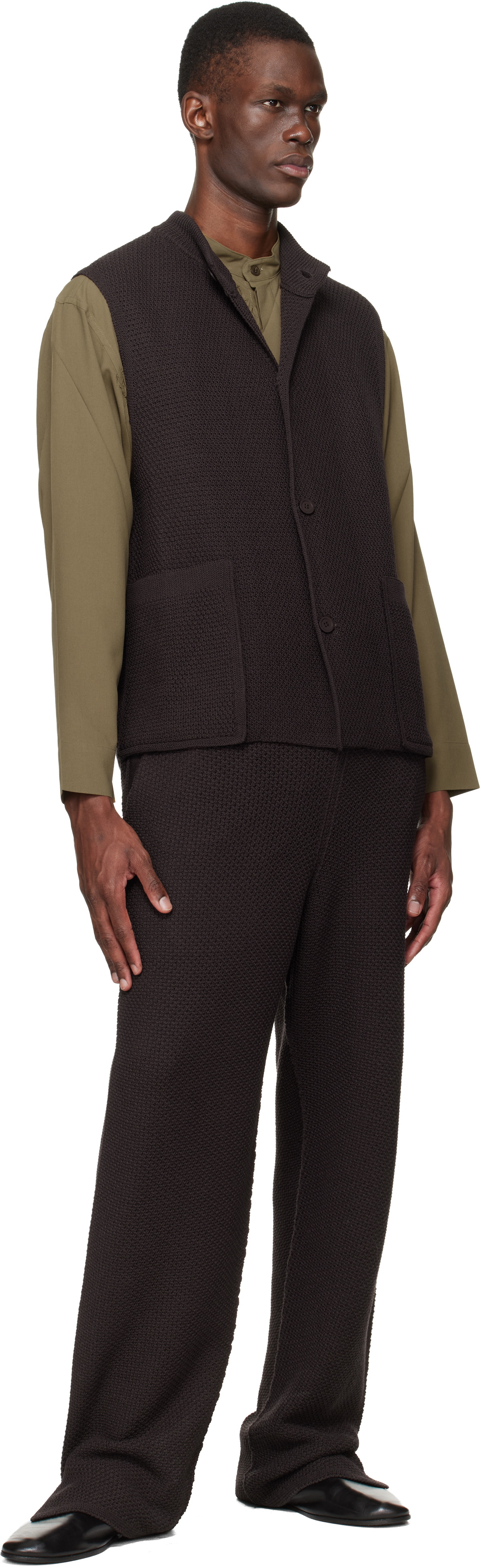 HOMME PLISSÉ ISSEY MIYAKE Brown Rustic Knit Vest