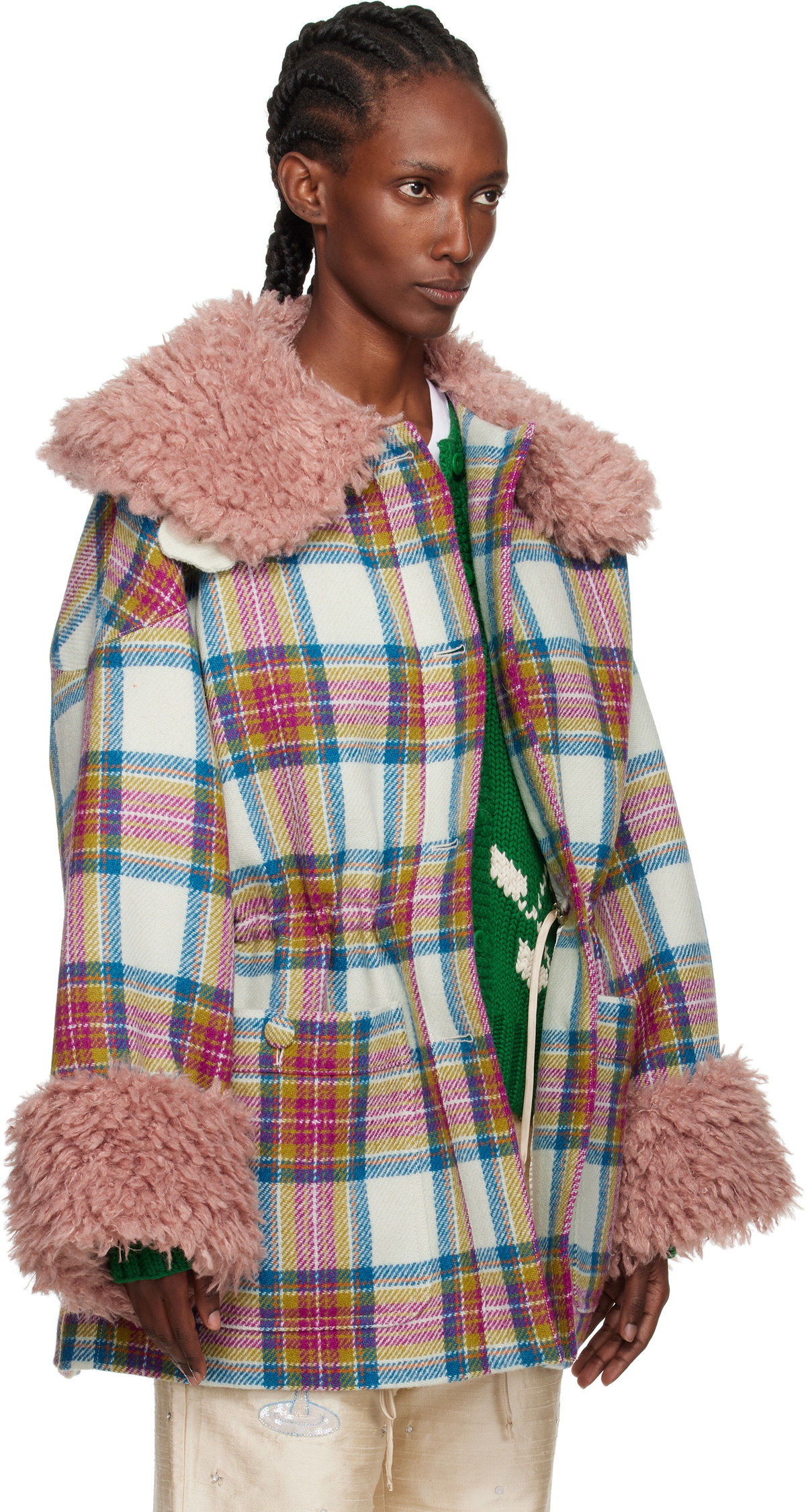 Caro Editions White & Pink Harris Tweed Connie Coat