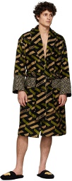 Versace Black & Khaki Monogram 'La Greca' Robe