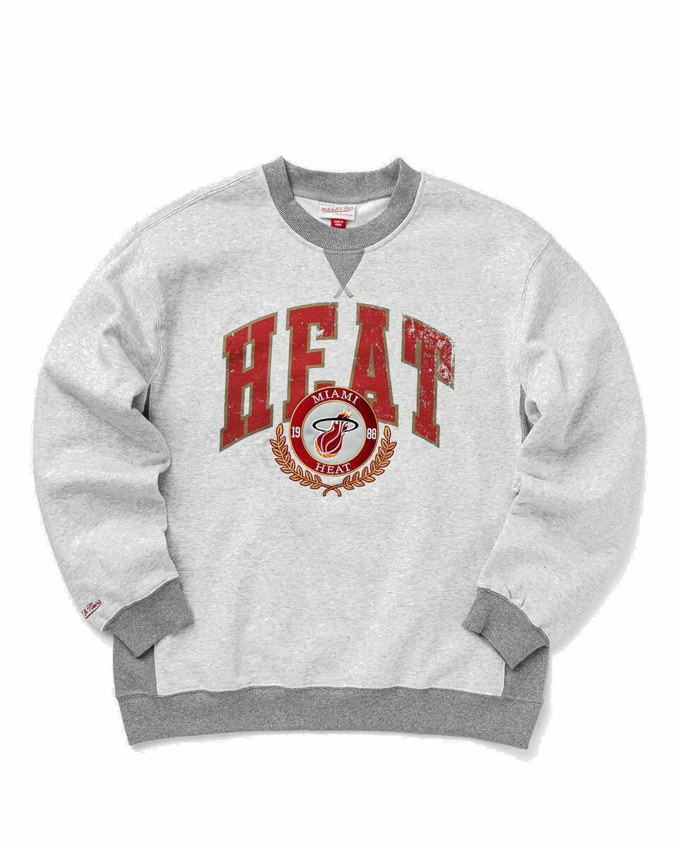 Photo: Mitchell & Ness Nba Premium Fleece Crew Vintage Logo Miami Heat Grey - Mens - Sweatshirts/Team Sweats