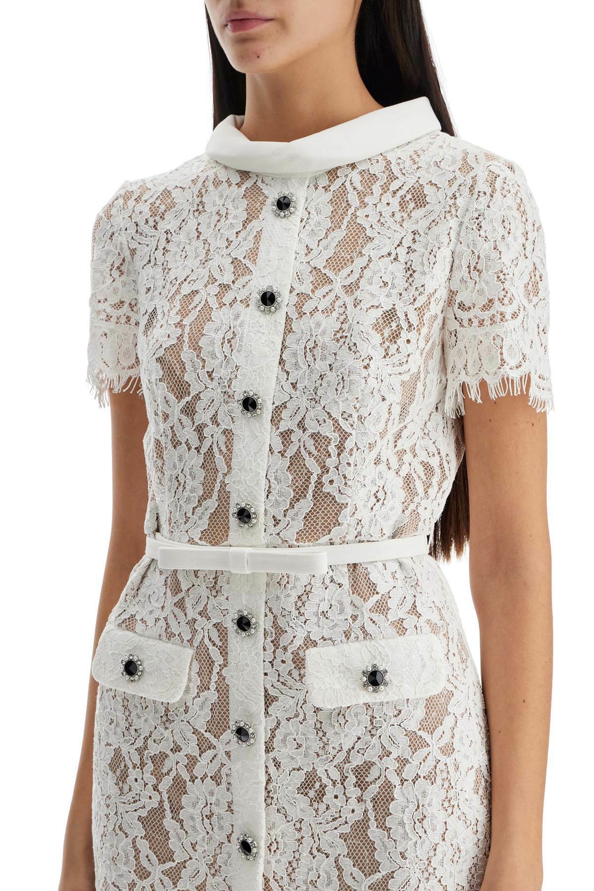 SELF PORTRAIT Lace Dress With Belt SS25【新作】 Blue Knit Lace Insert Mini Dress – self-portrait-US