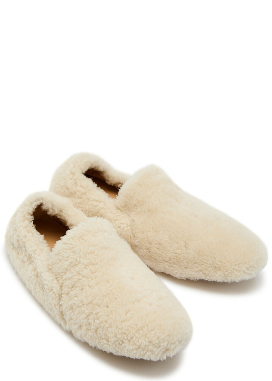 LE Monde Beryl Orlando Mocassin Shearling Flats Cream