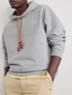 LOEWE - Anagram-Embroidered Leather-Trimmed Cotton-Fleece Hoodie - Gray