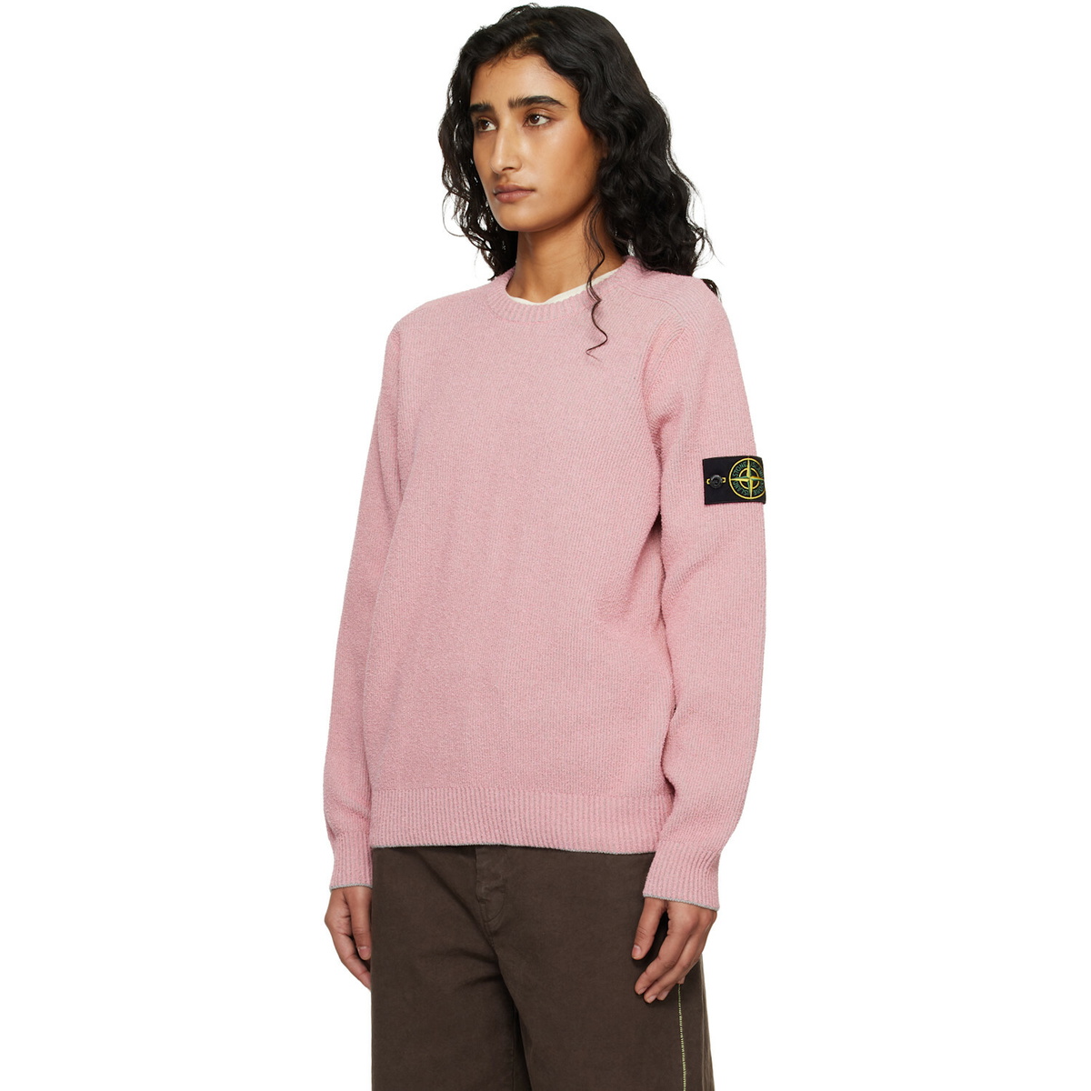 Stone Island Pink 5100033 Plated Rib Cotton Bouclé Sweater