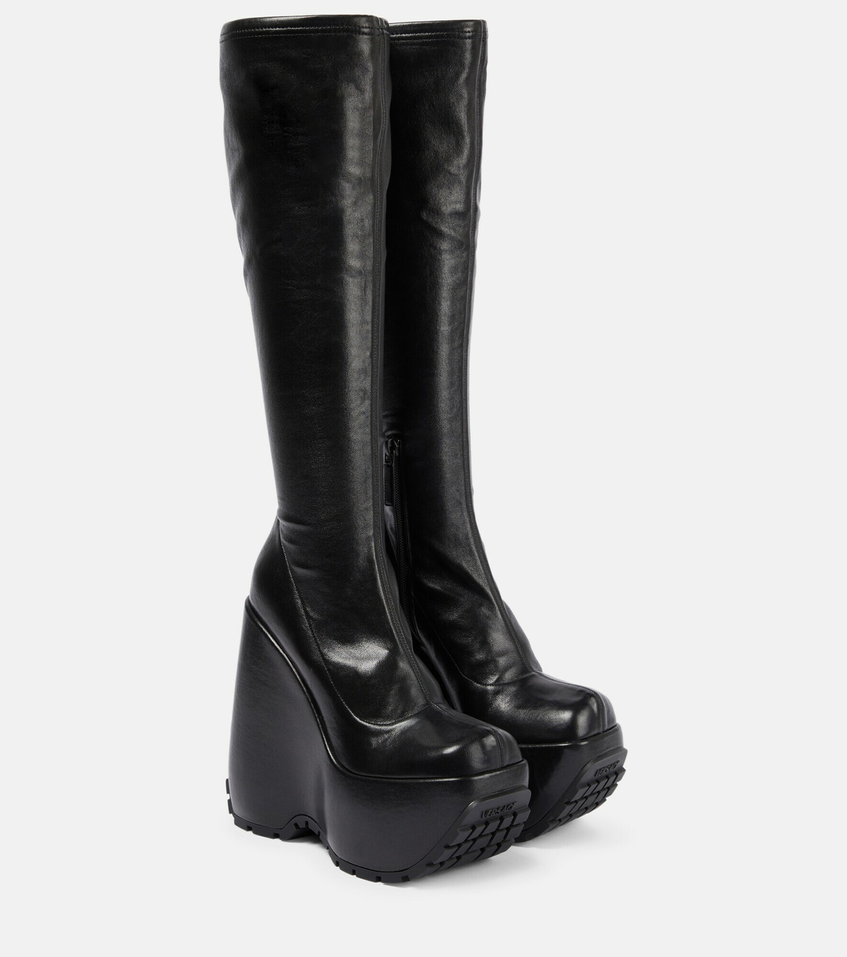 Versace - Triplatform leather knee-high boots Versace