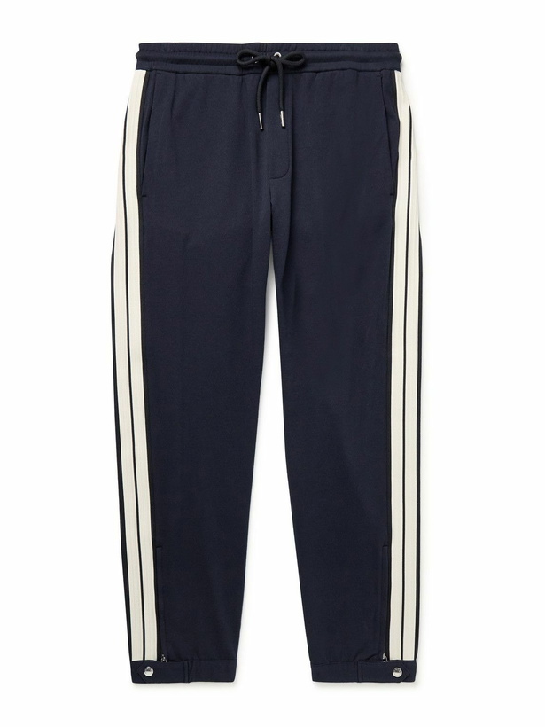 Photo: Moncler - Tapered Striped Cotton-Jersey Sweatpants - Blue
