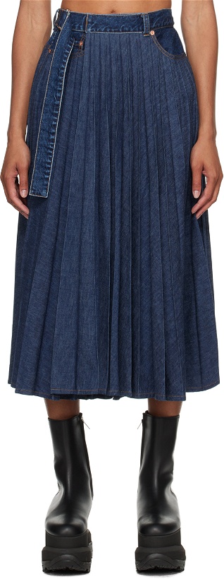 Photo: sacai Blue Pleated Denim Maxi Skirt