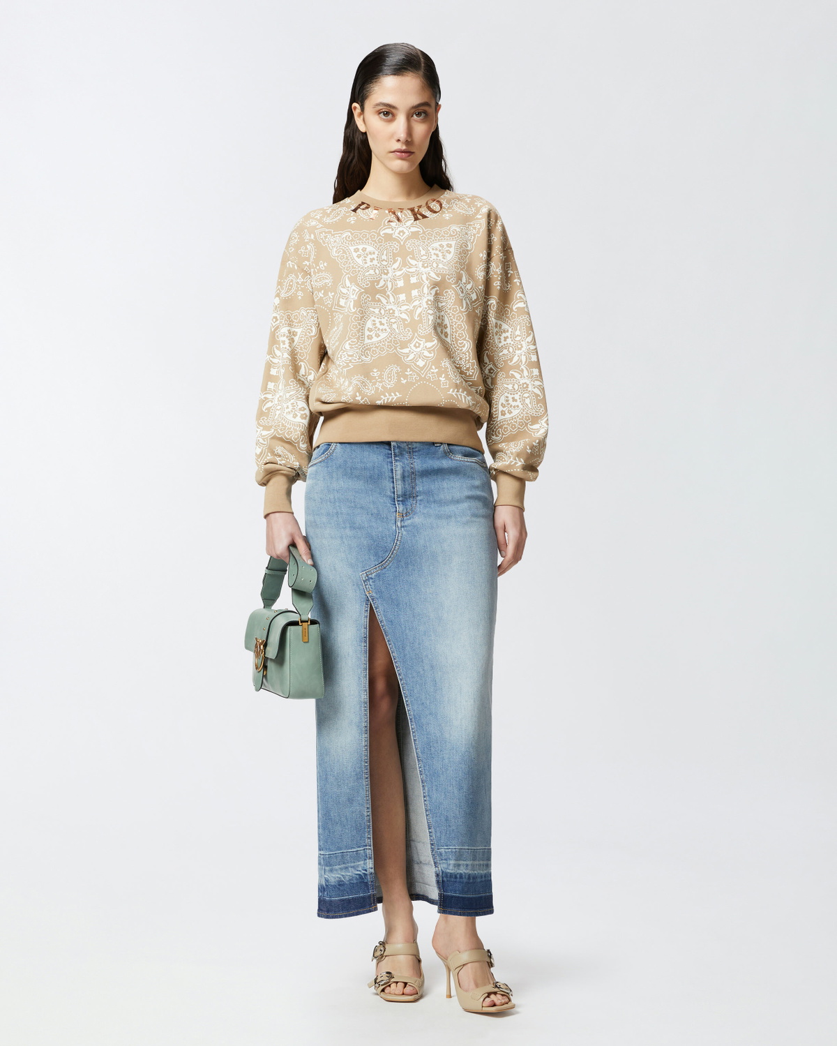 Pinko Bandana Print Crew Neck Sweatshirt Mult. Beige/White