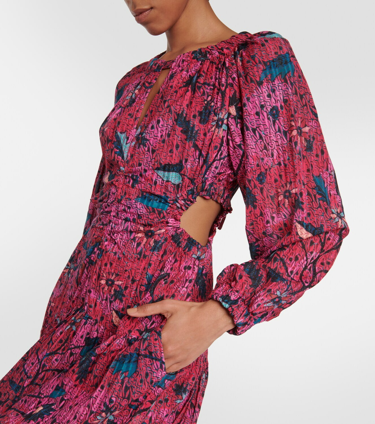 knee length dresses for ladies Adriana Cotton Dress - Gardenia Floral Print Puff Sleeve Midi Dress