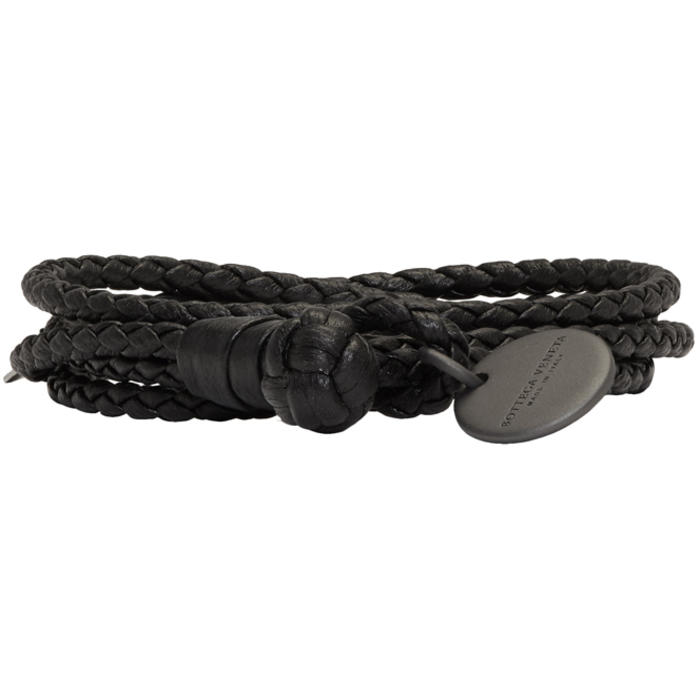 アクセサリー BOTTEGAVENETA Double Wrap Bracelet Black Bottega Veneta Black Intrecciato Skinny Double Wrap Bracelet