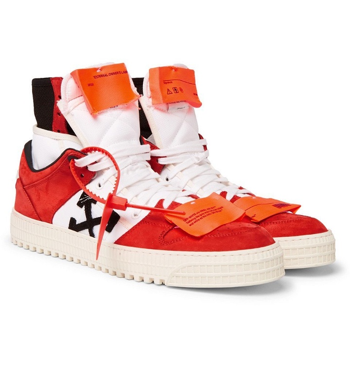 Photo: Off-White - Off-Court Nubuck and Canvas High-Top Sneakers - Men - Red