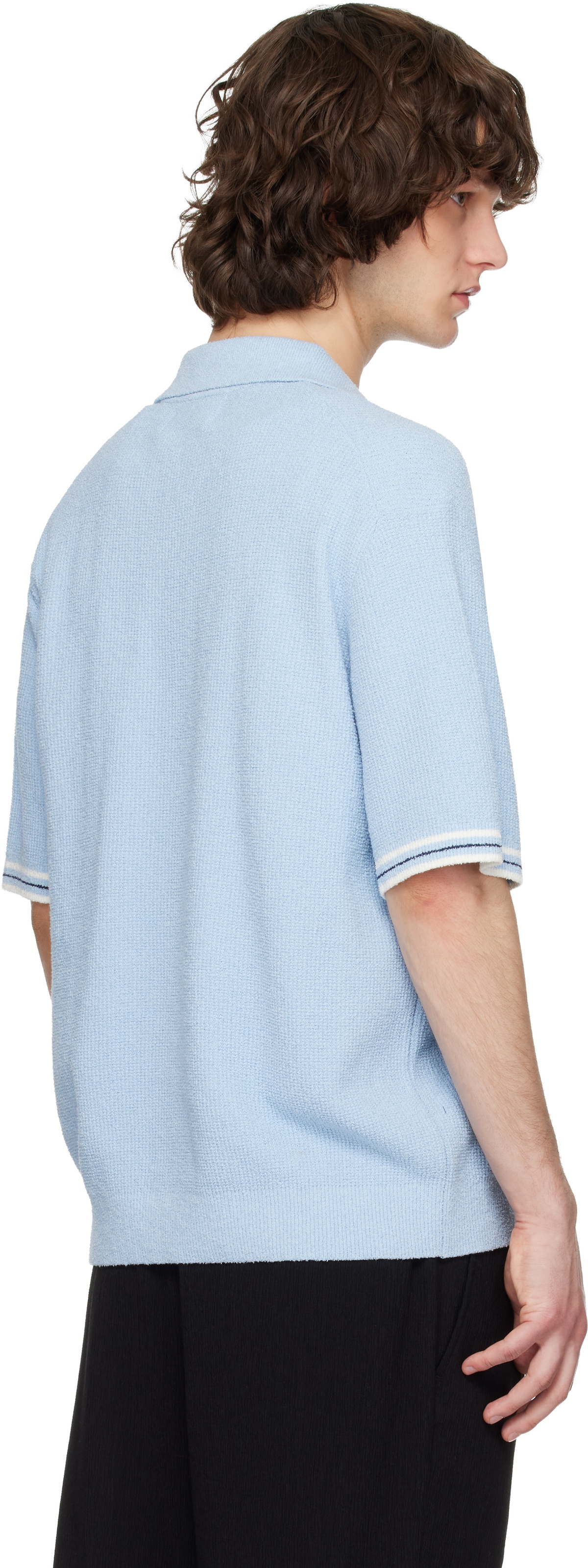 Solid Homme Blue Collared Short-Sleeve Terry Knit Polo