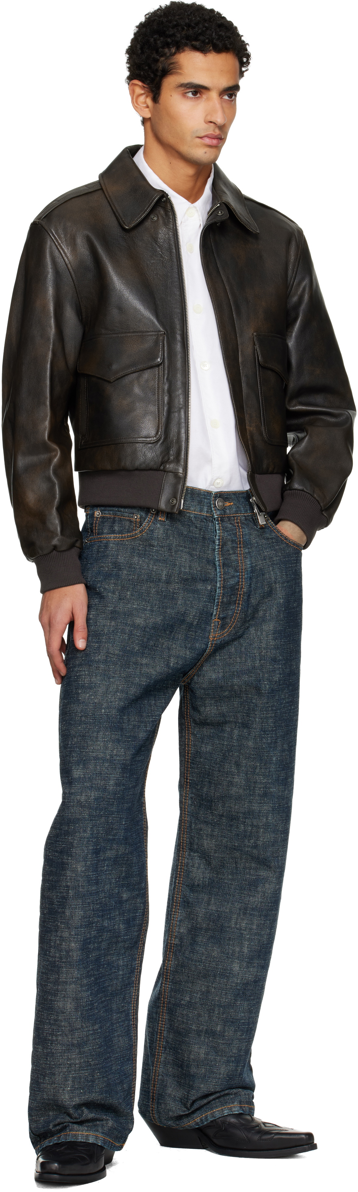 TONYWACK Brown Aviator Goat Leather Jacket