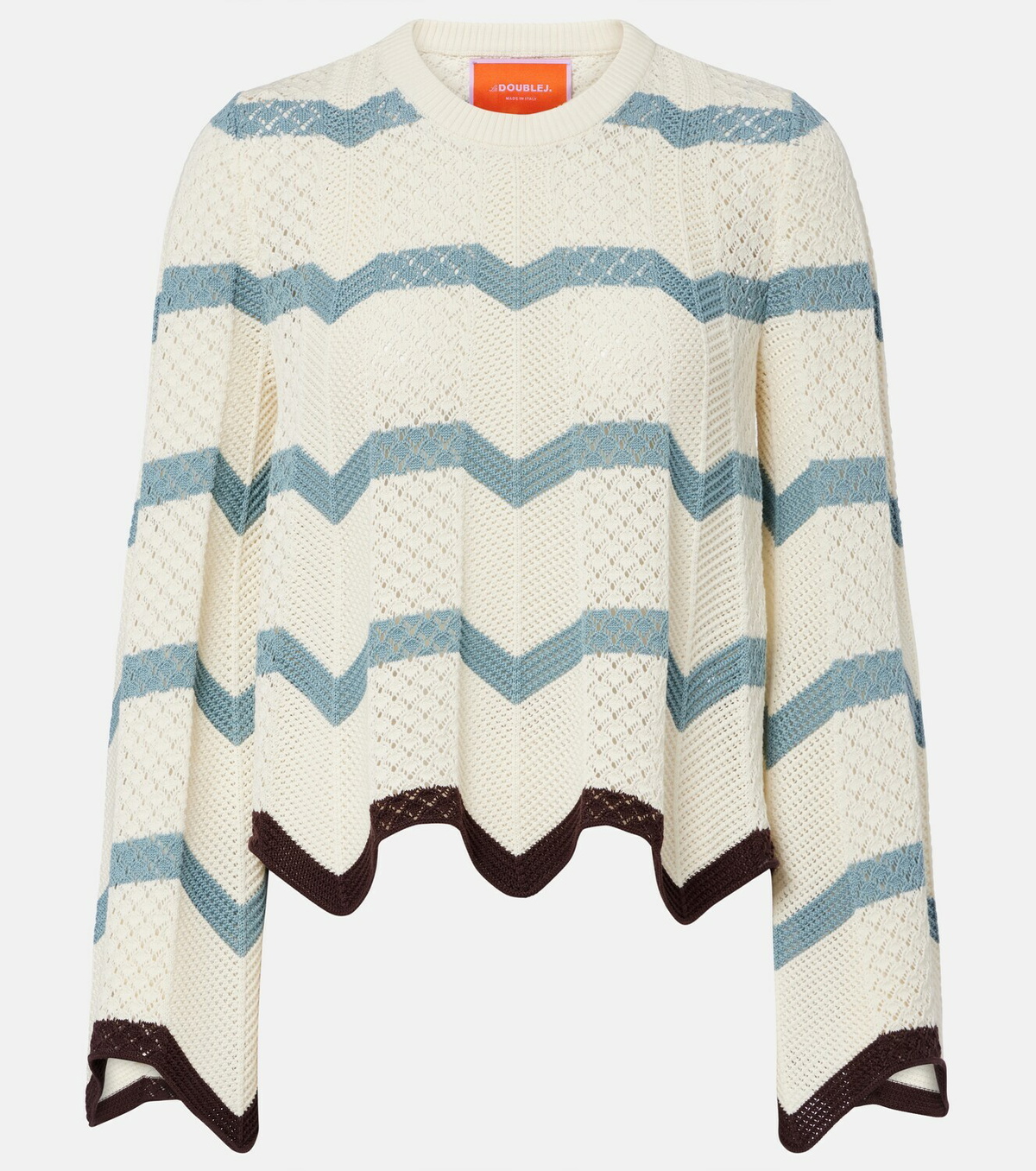 La DoubleJ Chevron crochet cropped cotton sweater