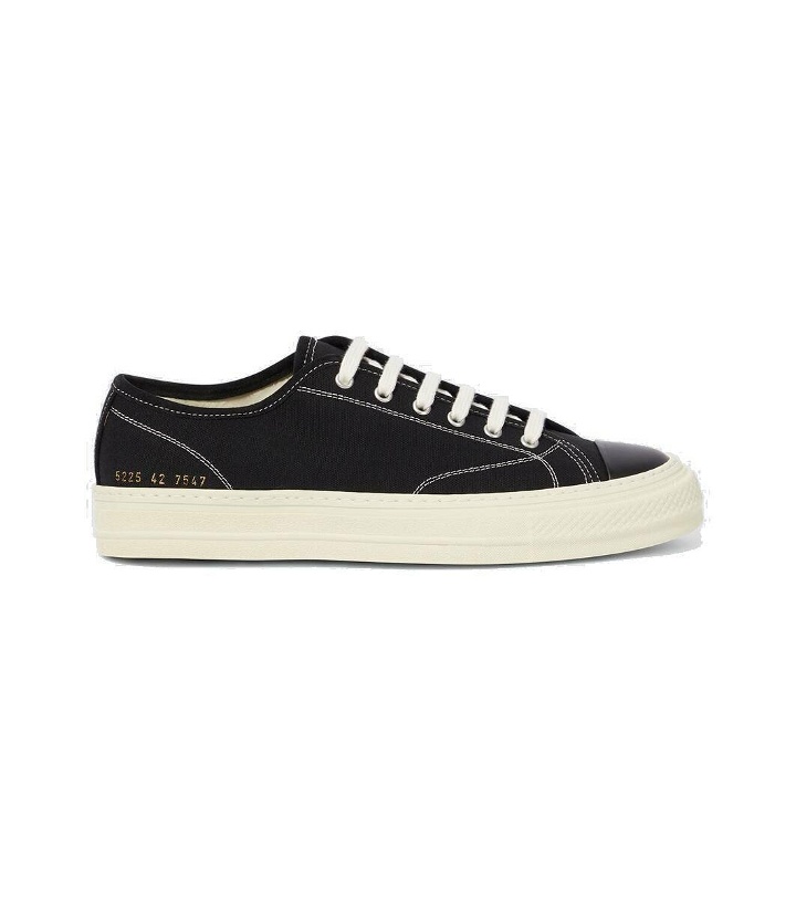 Photo: Common Projects Tournament in Canvas leather-trimmed sneakers