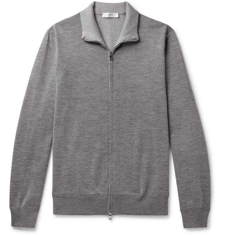 Photo: Mr P. - Melangé Merino Wool-Blend Zip-Up Sweater - Gray