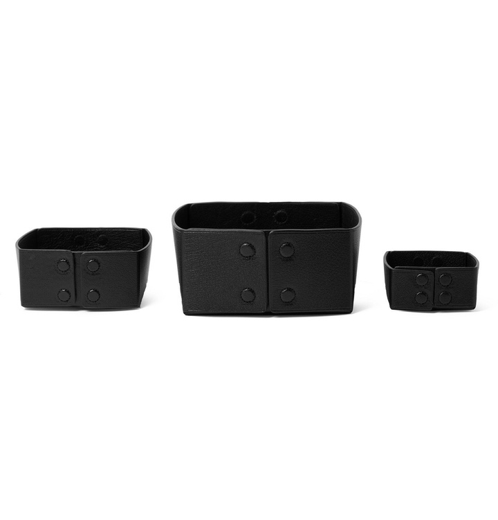 Photo: Métier - Set of Three Reversible Collapsible Full-Grain Leather Boxes - Black