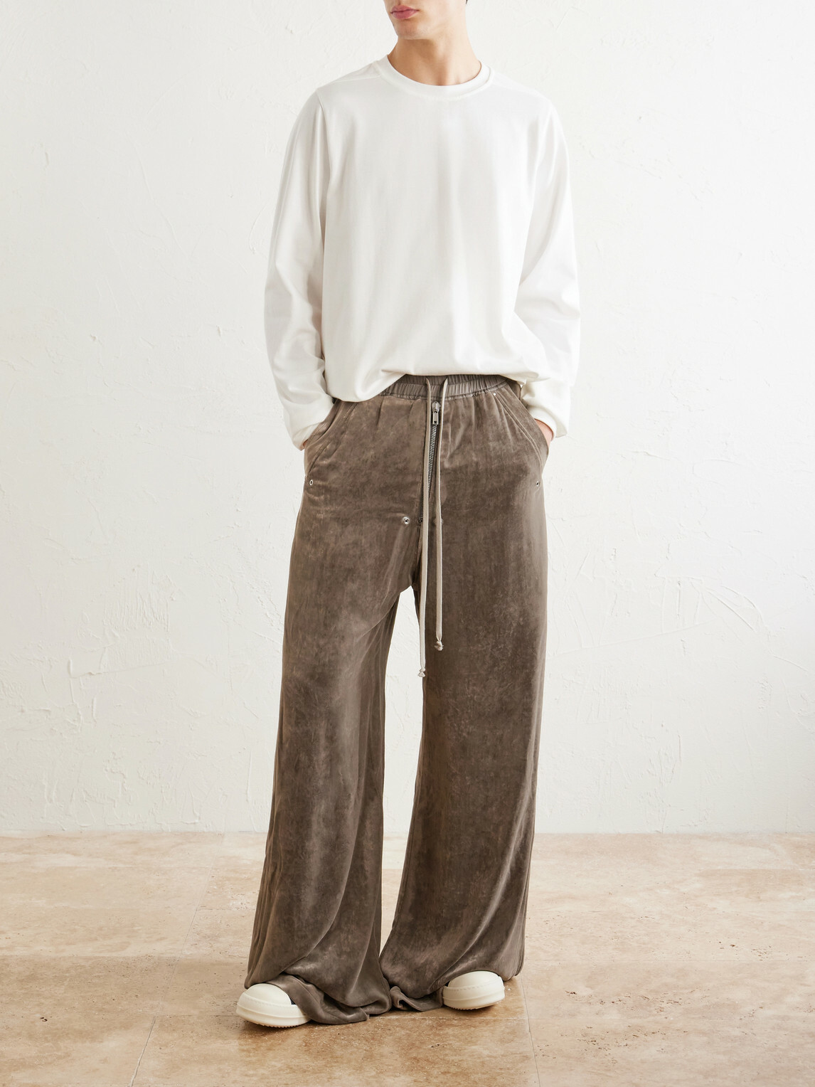 Rick Owens - Bela Wide-Leg Drawstring Velour Trousers - Neutrals