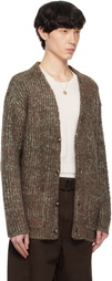 International Gallery BEAMS Brown & Green Shaggy Knit V-Neck Cardigan