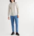 AMI PARIS - Button-Down Collar Slim-Fit Logo-Embroidered Checked Cotton and Wool-Blend Shirt - White