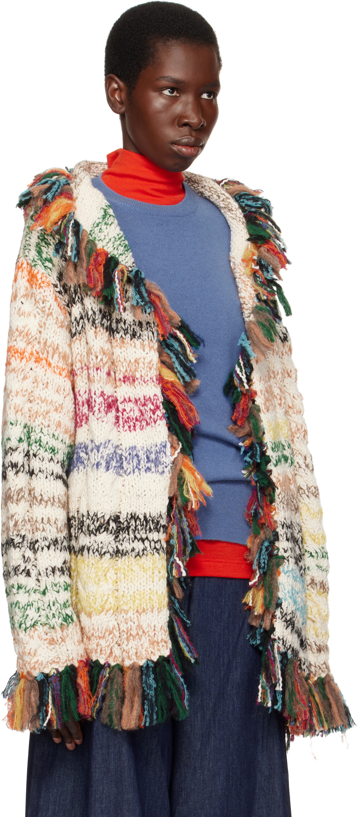 The Elder Statesman Multicolor Run Ragged Cardigan