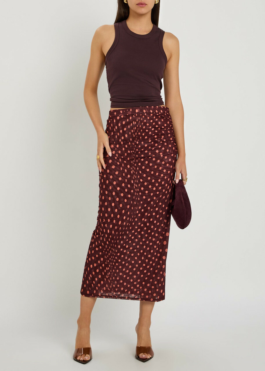 Stella Mccartney Polka dot Mesh Midi Skirt Burgundy