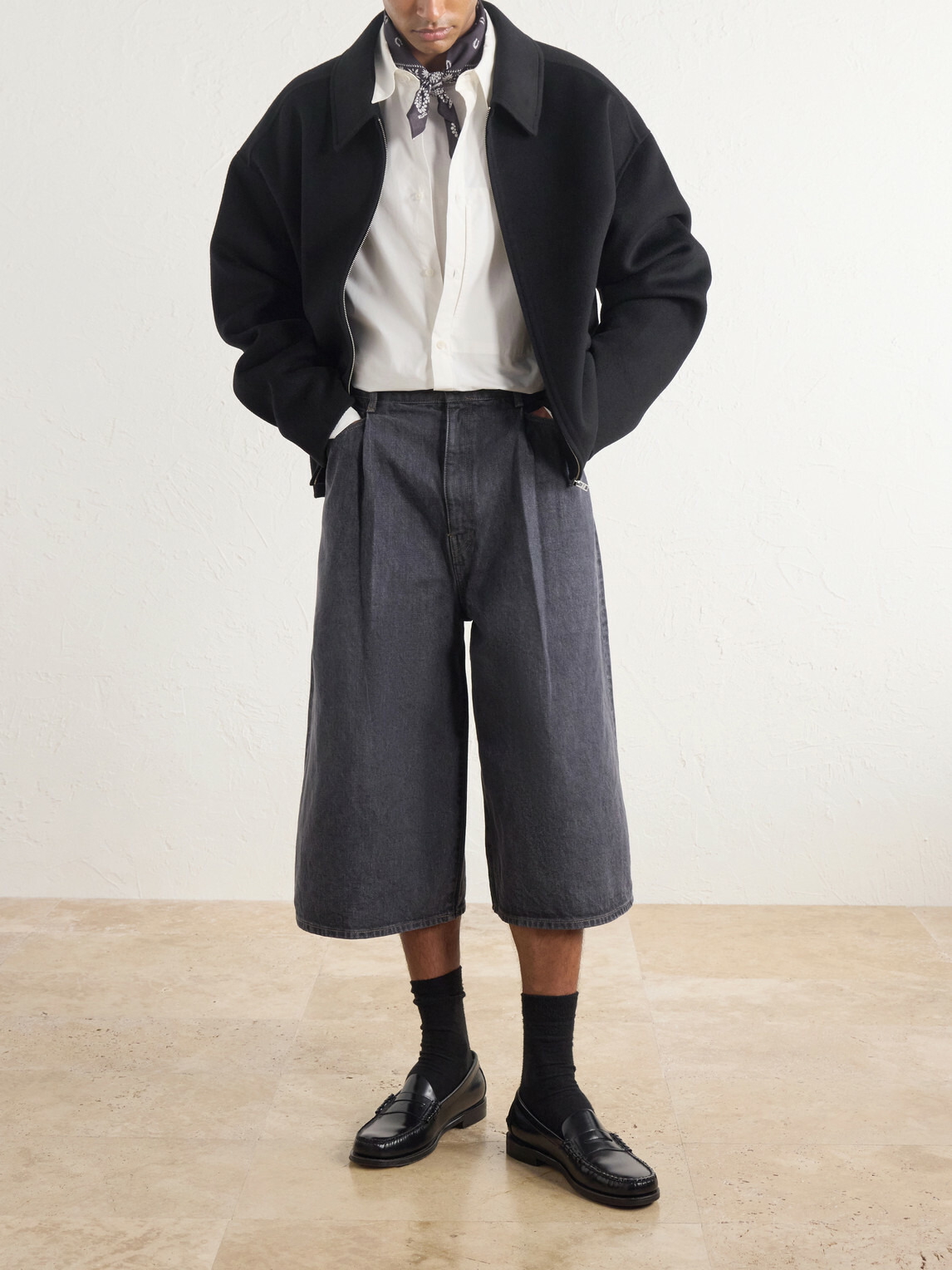 KAPITAL - Wide-Leg Denim Shorts - Black