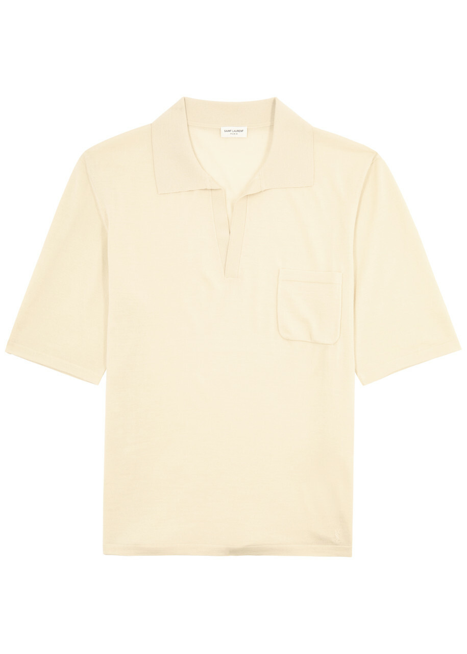 Saint Laurent Wool Polo Shirt Ecru