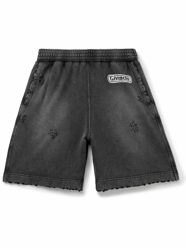 Photo: Givenchy - Straight-Leg Distressed Logo-Print Cotton-Jersey Shorts - Black