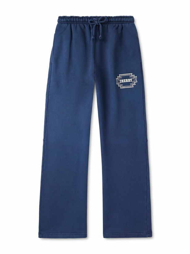 Photo: Cherry Los Angeles - Navajo Straight-Leg Logo-Embroidered Cotton-Jersey Sweatpants - Blue