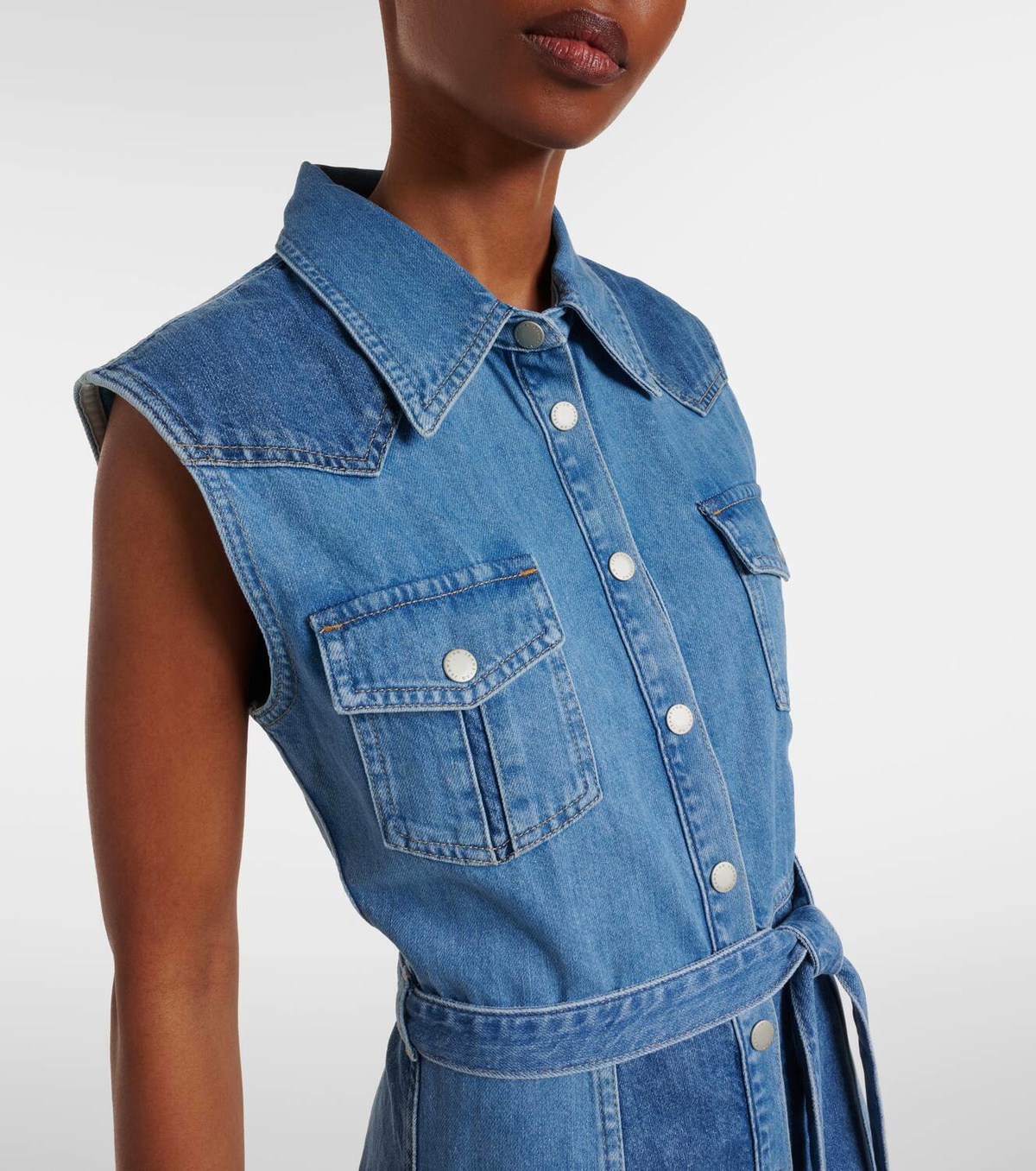 AG Jeans Belted paneled denim midi dress AG Jeans AG Jeans Belted paneled denim midi dress AG Jeans