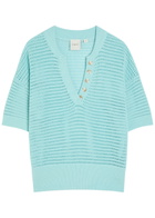 Varley Callie Open-knit Cotton Polo top Light Blue