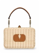 VALENTINO GARAVANI V Logo Signature Straw Top Handle Bag