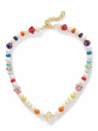 Casablanca - Gold-plated, pearl and enamel beaded necklace
