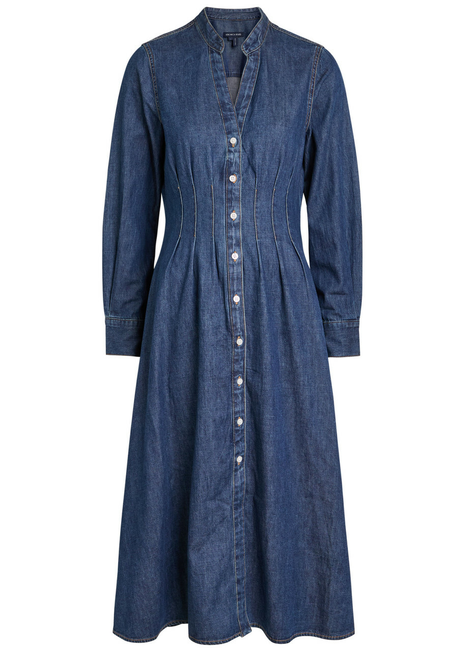 Veronica Beard Arcadia Pintuck Denim Midi Dress Blue