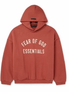 FEAR OF GOD ESSENTIALS - Logo-Print Appliquéd Cotton-Blend Jersey Hoodie - Red