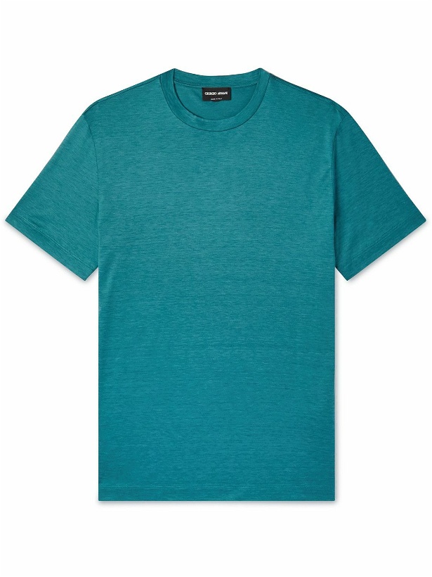 Photo: Giorgio Armani - Silk and Cotton-Blend Jersey T-Shirt - Blue