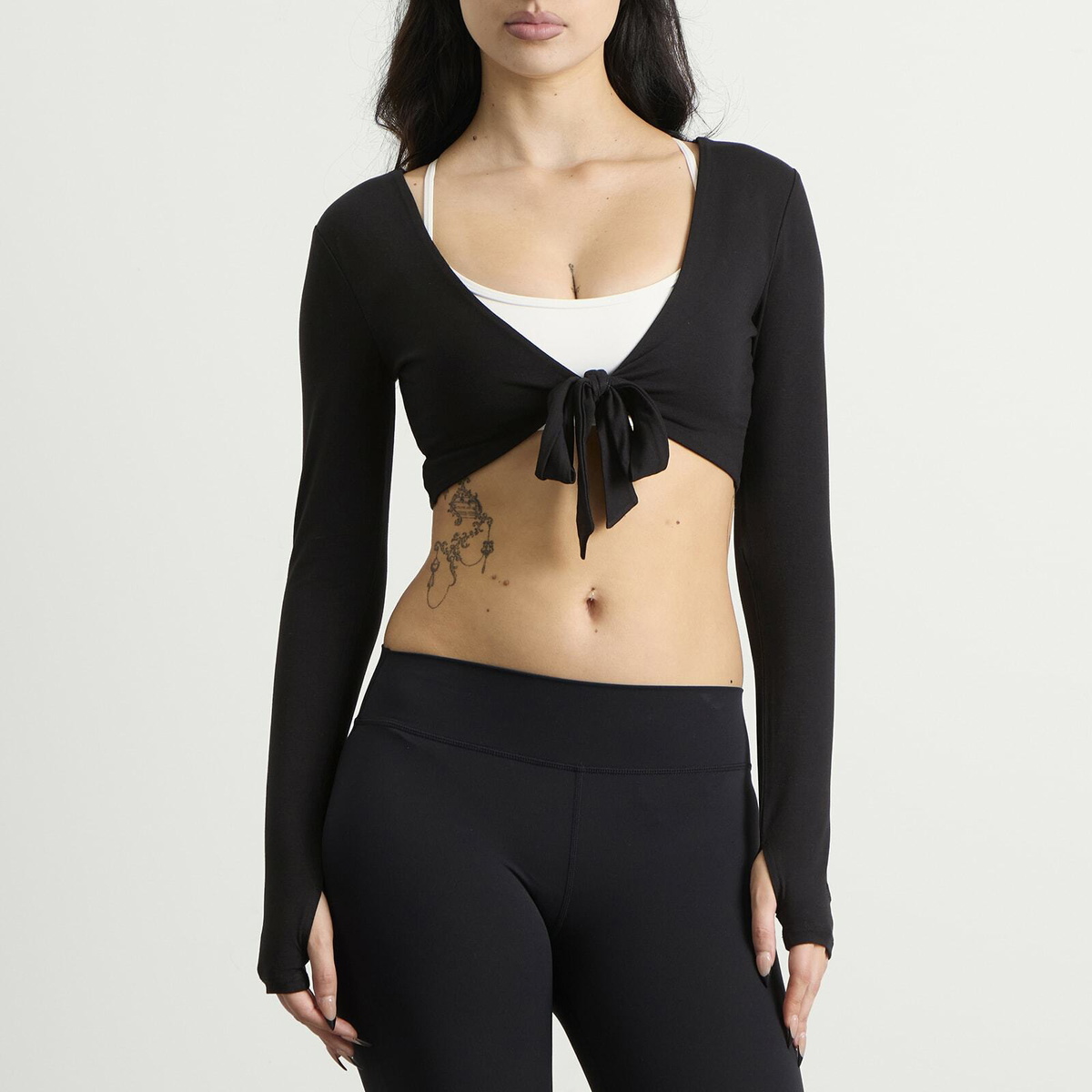 TALA Women's Tie Reversible Long Sleeve Top in Shadow Black