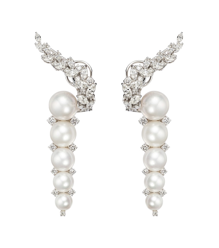 Photo: Yeprem Pearlescent 18kt white gold drop earrings with diamonds and pearls