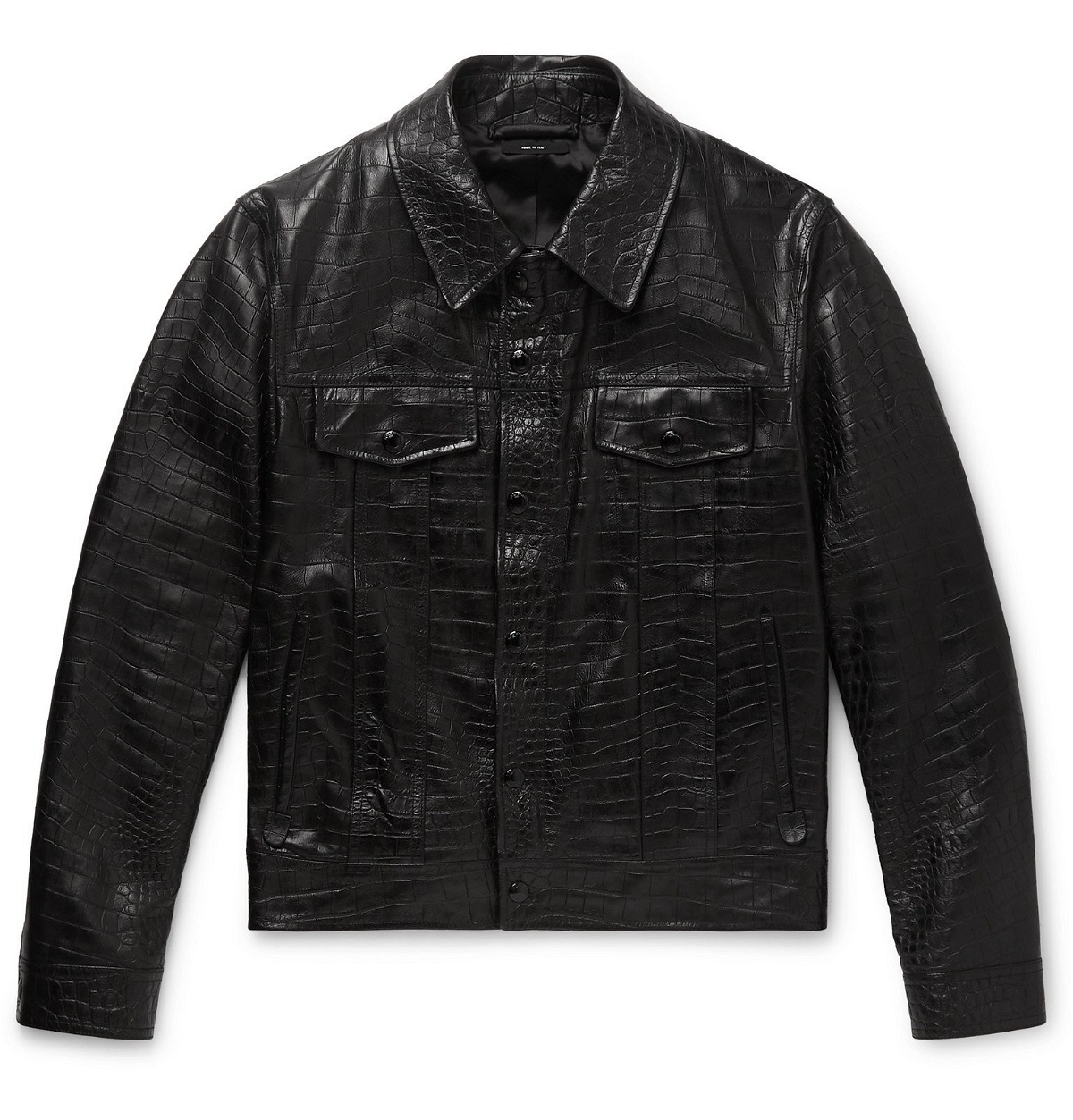 TOM FORD - Slim-Fit Croc-Effect Leather Trucker Jacket - Black TOM FORD