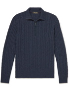 LORO PIANA - Suede-Trimmed Cable-Knit Baby Cashmere Half-Zip Sweater - Blue