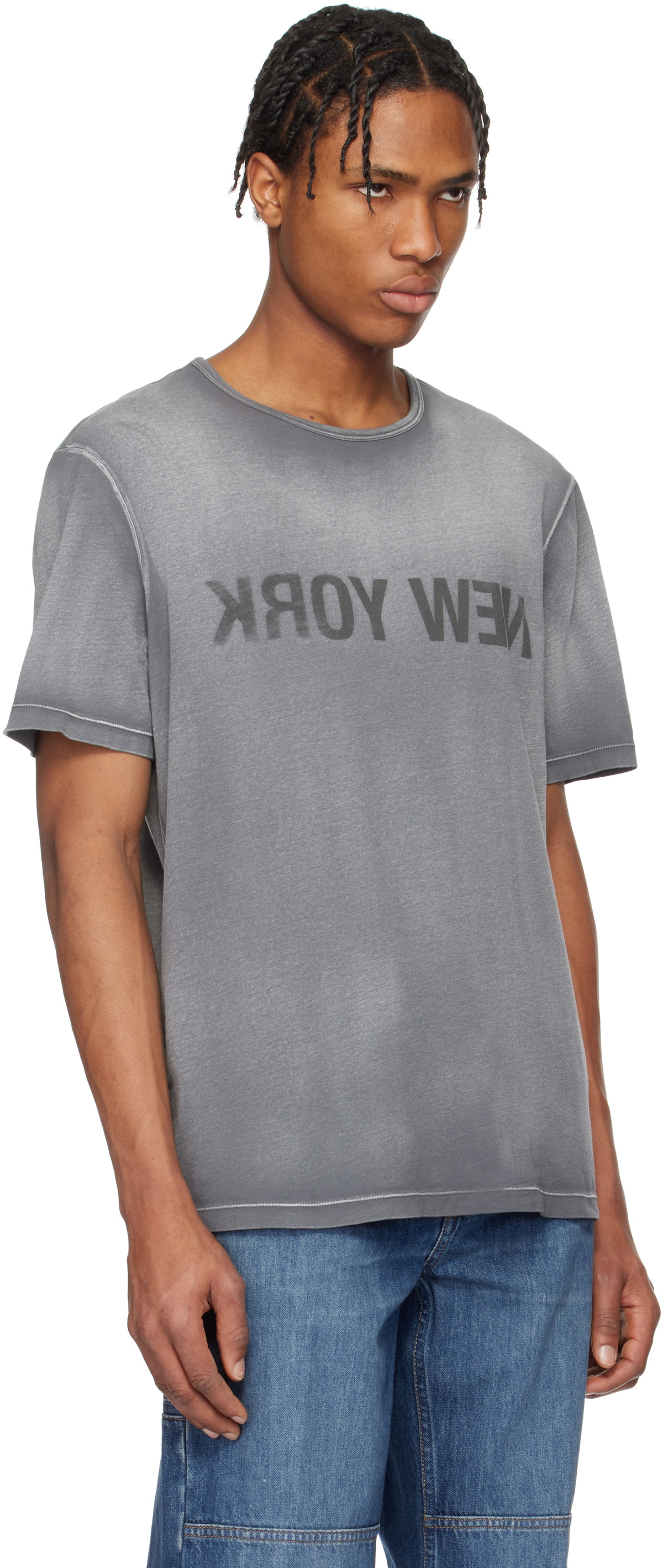 Helmut Lang Gray Garment-Dyed 'New York' T-shirt