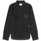 Wax London Men's Micro Cord Embroidered Trin Shirt in Black/Market Stitch