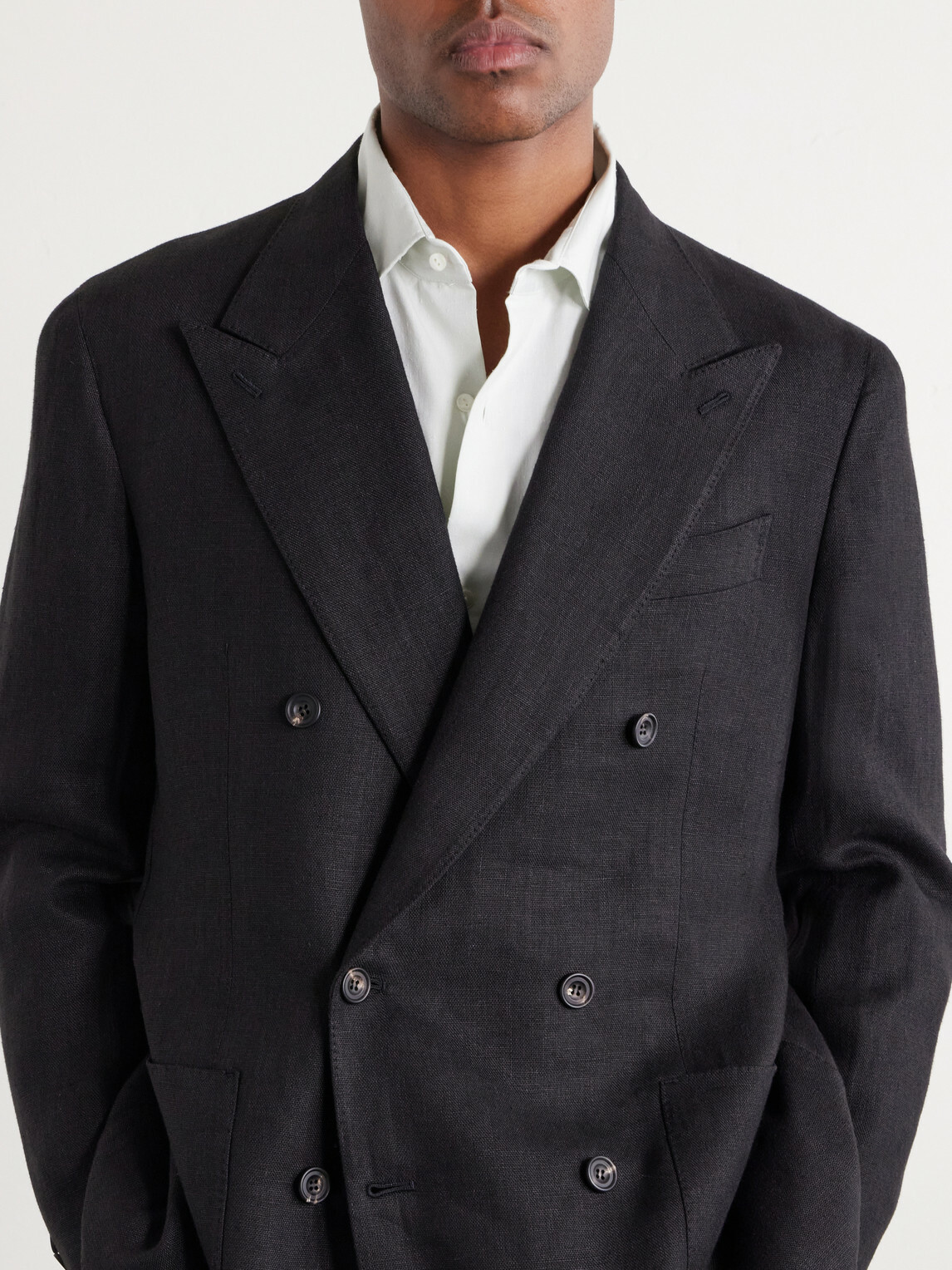 J. Mueser - Waverly Double-Breasted Linen Blazer - Black