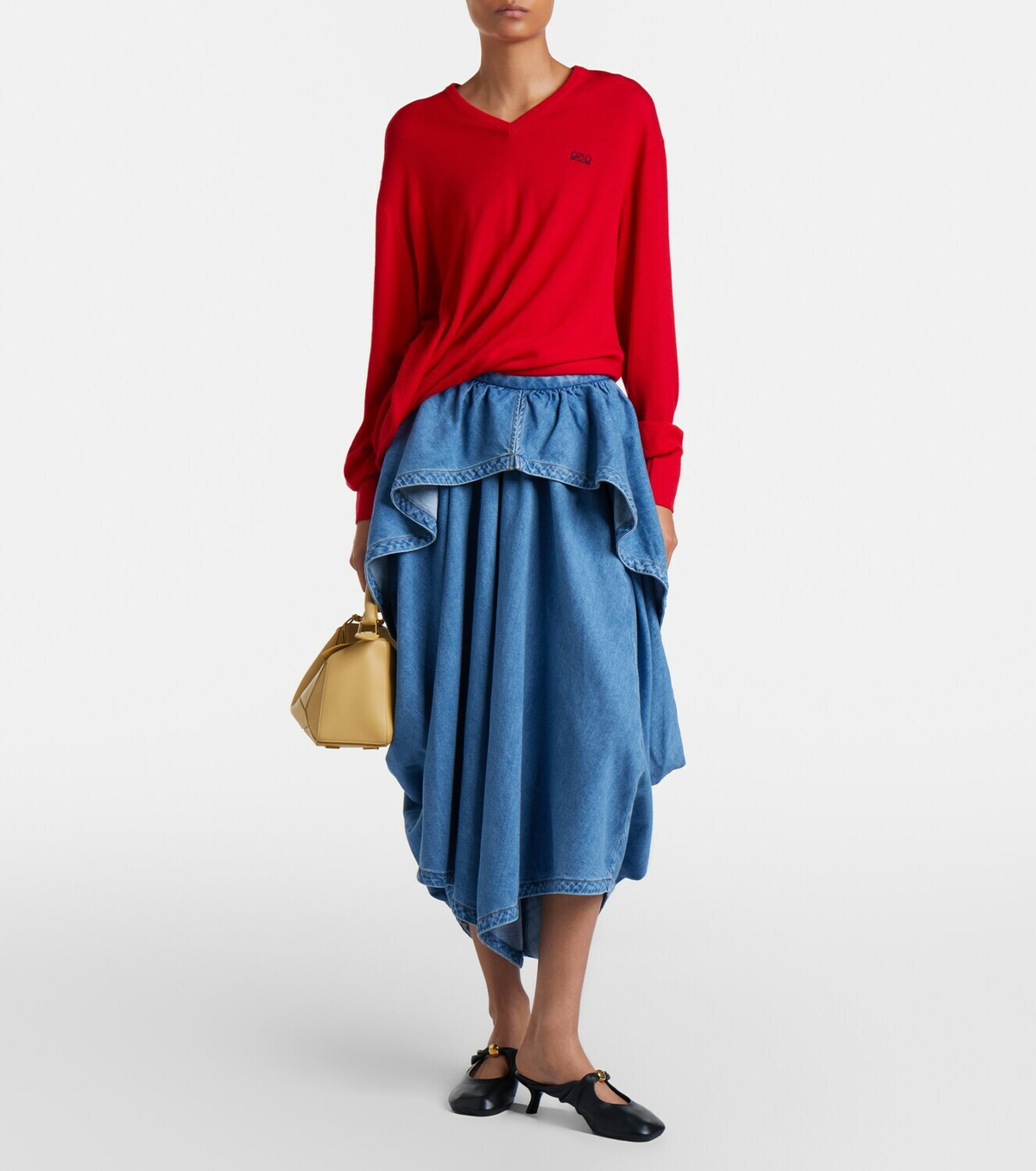 Loewe Asymmetrical denim midi skirt