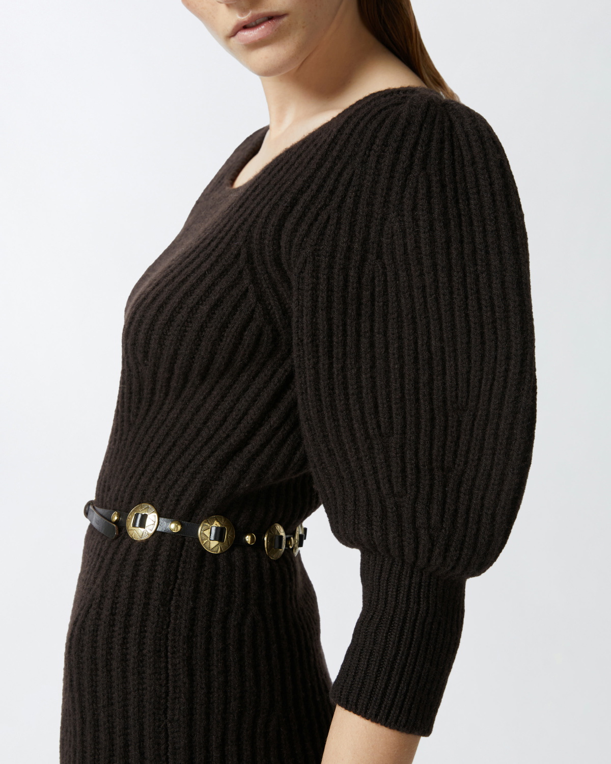 Pinko Ribbed Knit Wool And Cashmere Mini Dress Very Dark Brown